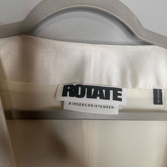 ROTATE BIRGER CHRISTENSEN WHITE ASPARAGUS SATIN RUCHED PEPLUM ANNIE TOP - Picture 8 of 11